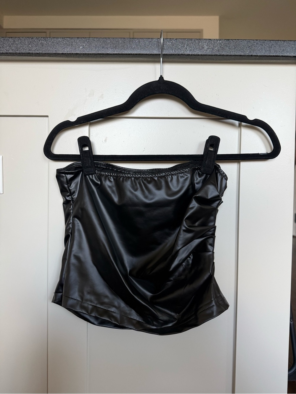 Black Faux Leather Strapless Tube Top